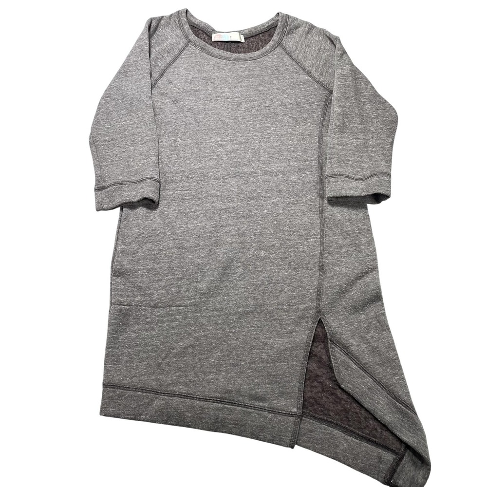 FP Beach Tunic Shirt Womens Medium Gray Fleece Raglan 3/4 Sleeve Slit‎ Hem